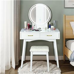 HW66404US-WH Vanity Dressing Table Set with 3 Lighting Modes, White