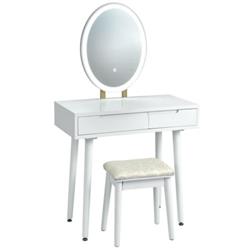 HW66405US-WH Touch Screen Vanity Makeup Table Stool Set, White