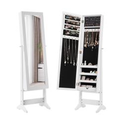 HW66419WH Mirrored Standing Jewelry Cabinet Storage Box, White
