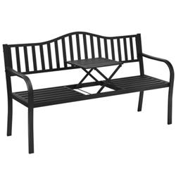 HW66423 Patio Garden Bench Steel Frame with Adjustable Center Table