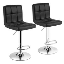Picture of Total Tactic HW66492BK-2 Square Swivel Adjustable PU Leather Bar Stool with Back & Foodrest&#44; Black - Set of 2
