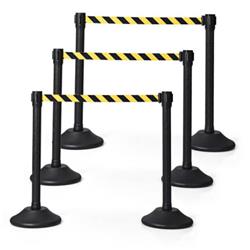 HW66525YE Stanchion Post Crowd Control Barriers Queue Pole with Retractable Belt, Yellow - 6 Piece