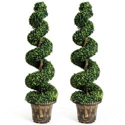HW66555-2 4 ft. Artificial Decor Green Boxwood Spiral Tree - Set of 2