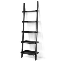 HW66562BK 5-Tier Wall-leaning Ladder Shelf Display Rack for Plants & Books, Black