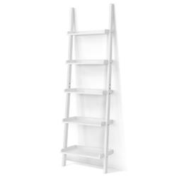 HW66562WH 5-Tier Wall-leaning Ladder Shelf Display Rack for Plants & Books, White