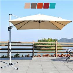 OP70233BE 10 ft. 360 deg Tilt Aluminum Square Patio Offset Cantilever Umbrella without Weight Base, Beige -  Total Tactic