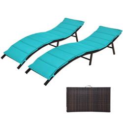 OP70260TU Folding Patio Lounger Chair, Turquoise - 2 Piece
