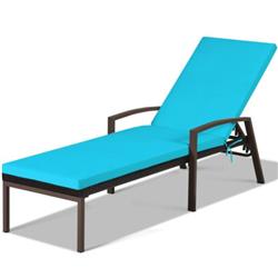 OP70261TU Patio Rattan Lounge Chaise Recliner with Back Adjustable Cushioned, Turquoise
