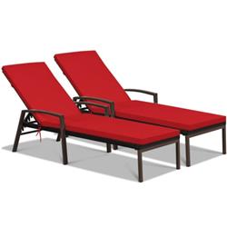 Adjustable Rattan Lounge Chair Set - Red - 2 Piece - Weather-Resistant