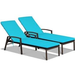 OP70262TU Patio Rattan Adjustable Back Lounge Chair with Armrest & Removable Cushions, Turquoise - 2 Piece