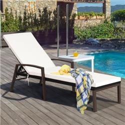 OP70262WH Patio Rattan Adjustable Back Lounge Chair with Armrest & Removable Cushions, White - 2 Piece