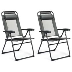 OP70270GR-2 Patio Adjustable Folding Recliner Chair with 7 Level Adjustable Backrest, Gray - 2 Piece