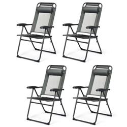 Picture of Total Tactic OP70270GR-4 Patio Garden Adjustable Reclining Folding Chair with Headrest, Gray - 4 Piece