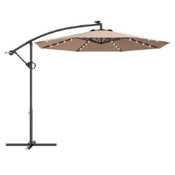 OP70282BE 10 ft. 360 deg Rotation Solar Powered LED Patio Offset Umbrella without Weight Base, Beige