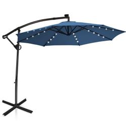 OP70282BL 10 ft. 360 deg Rotation Solar Powered LED Patio Offset Umbrella, Blue