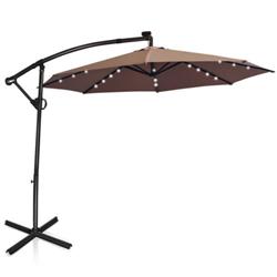 OP70282CF 10 ft. 360 deg Rotation Solar Powered LED Patio Offset Umbrella without Weight Base, Tan -  Total Tactic