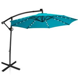OP70282LS 10 ft. 360 deg Rotation Solar Powered LED Patio Offset Umbrella, Turquoise