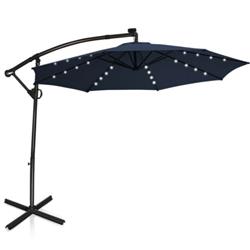 OP70282NY 10 ft. 360 deg Rotation Solar Powered LED Patio Offset Umbrella without Weight Base, Navy