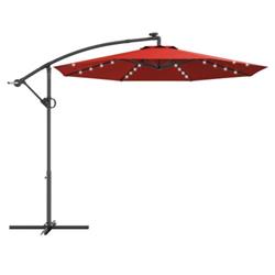 OP70282WN 10 ft. 360 deg Rotation Solar Powered LED Patio Offset Umbrella without Weight Base, Dark Red