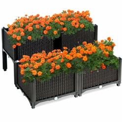 OP70301BN Elevated Flower Vegetable Herb Grow Planter Box, Brown - Set of 4