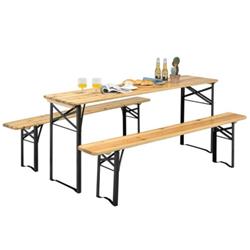 OP70433 Folding Wooden Picnic Table Bench Set - 3 Piece