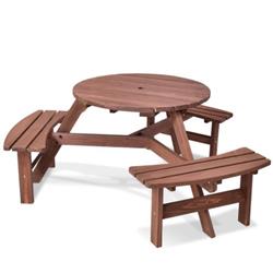 OP70443 6-Person Patio Wood Picnic Table Beer Bench Set