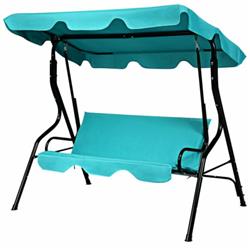 OP70491BL 3-Seat Patio Canopy Cushioned Steel Frame Swing Glider Hammock, Blue -  Total Tactic