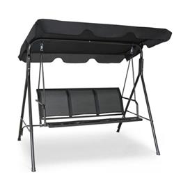 3-Person Patio Swing with Polyester Angle Adjustable Canopy, Black
