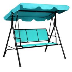 OP70492BL Outdoor Patio 3 Person Porch Swing Bench Chair with Canopy, Blue -  Total Tactic