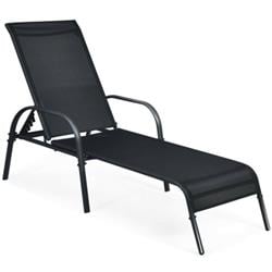 OP70508BK Adjustable Patio Chaise Folding Lounge Chair with Backrest, Black