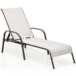 OP70508GR Adjustable Patio Chaise Folding Lounge Chair with Backrest, Gray