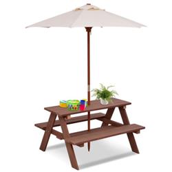 OP70529 Outdoor 4-Seat Kids Picnic Table Bench with Umbrella