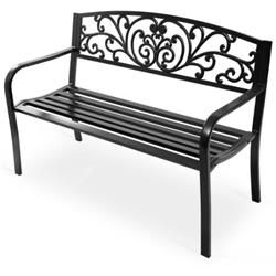 OP70534 50 in. Patio Park Steel Frame Cast Iron Backrest Bench Porch Chair