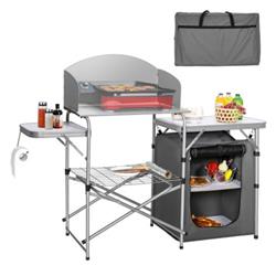 OP70542GR Foldable Outdoor BBQ Portable Grilling Table with Windscreen Bag, Gray