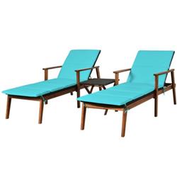 OP70650TU Portable Patio Cushioned Rattan Lounge Chair Set with Folding Table, Turquoise - 3 Piece -  Total Tactic