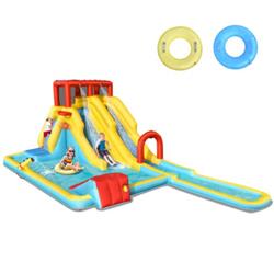 OP70653 7-in-1 Inflatable Dual Slide Water Park Bounce House without Blower