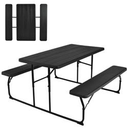 OP70672BK Indoor & Outdoor Folding Picnic Table Bench Set with Wood-Like Texture, Black