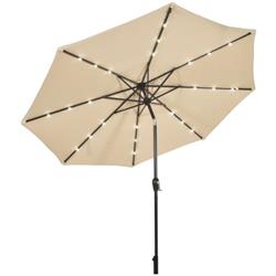 OP70706BE 10 ft. Solar LED Lighted Patio Market Umbrella for Shade Tilt Adjustment Crank, Beige
