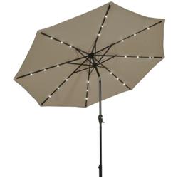 OP70706CF 10 ft. Solar LED Lighted Patio Market Umbrella for Shade Tilt Adjustment Crank, Tan