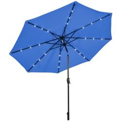 OP70706NY 10 ft. Solar LED Lighted Patio Market Umbrella for Shade Tilt Adjustment Crank, Blue