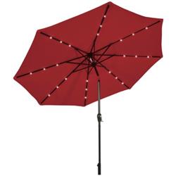 OP70706WN 10 ft. Solar LED Lighted Patio Market Umbrella for Shade Tilt Adjustment Crank, Dark Red