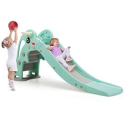 TY327763GN 3-in-1 Kids Climber Slide Play Set with Basketball Hoop & Ball-Green -  Total Tactic