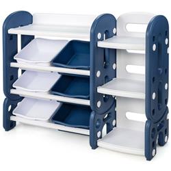 TY327808BL Kids Toy Storage Organizer with Bins & Multi-Layer Shelf for Bedroom Playroom, Blue