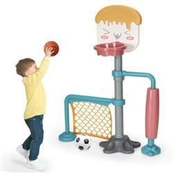 TY327945 3-in-1 Height Adjustable Basketball Stand Set with Soccer & Roller