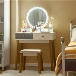 HW65991US-WH Makeup Dressing Table with 4 Drawers & Lighted Mirror