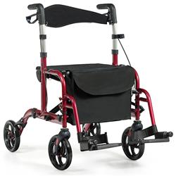 Picture of Costway JH10012RE 2-In-1 Adjustable Folding Handle Rollator Walker with Storage Space - Red