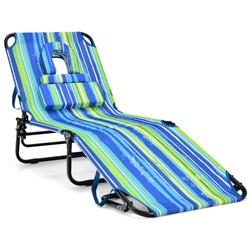 Picture of Costway NP10947TW Beach Chaise Lounge Chair with Face Hole & Removable Pillow - Blue & Green