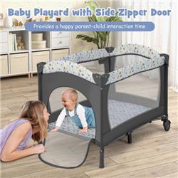 BE10021BE Multi-Functional Baby Playpen with Mattress & Removable Changing Table, Beige
