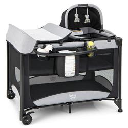 BC10071DK 5-in-1 Portable Baby Playard with Cradle & Storage Basket, Black