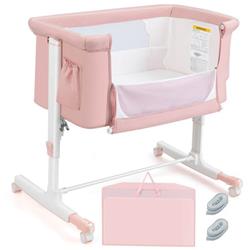 BC10112PI Portable Baby Bedside Bassinet with 5-Level Adjustable Heights & Travel Bag, Pink